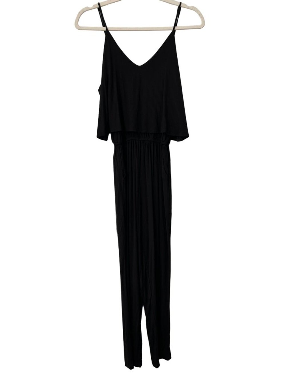 Off Duty Jumpsuit Size XS Sleeveless V Neck Flutter Overlay Solid Black Trendy
